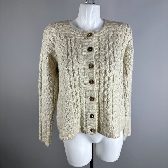 Aran Sweater Market Merino Wool Cardigan Sweater Cable Knit Size Medium Ireland - Picture 1 of 6